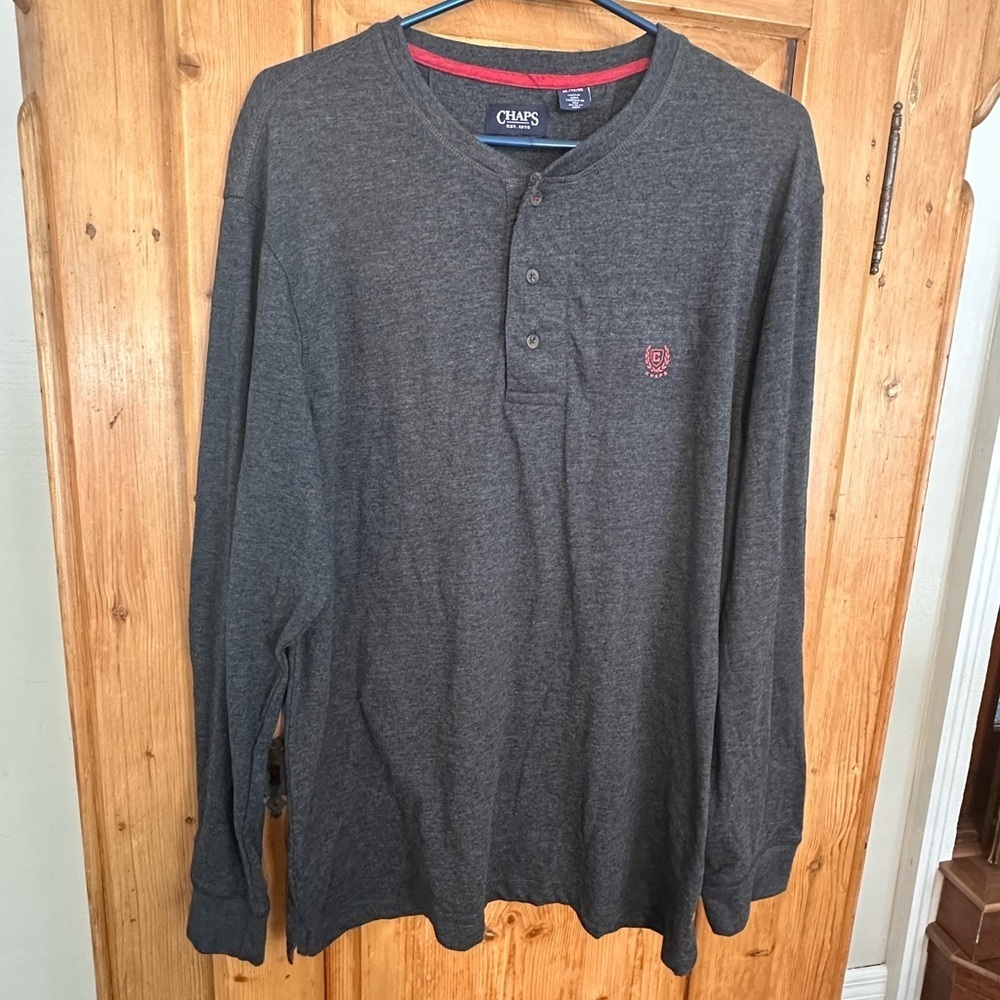 Chaps Heathered Black Henley NWT Sporty Classic Size XL